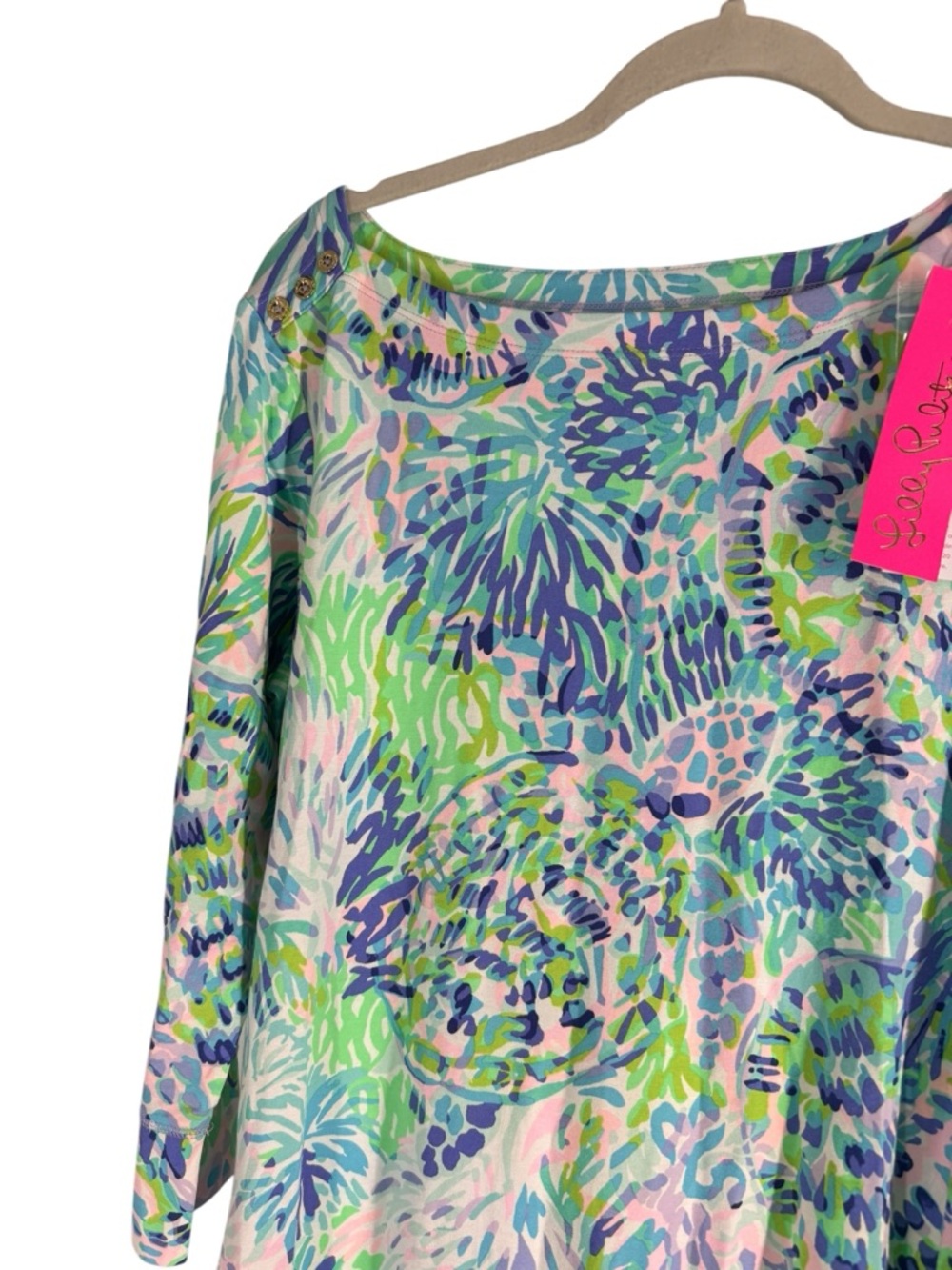 Lilly Pulitzer Multicolor Floral Shift Dress - Blue Green Pink Large NYT - Picture 2 of 7